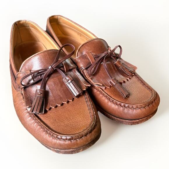 Allen Edmonds Grayson Brown Leather Loafers Men’s Sz 9 D Kiltie Tassel USA made main image 6